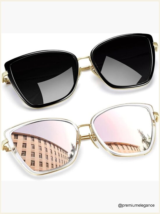 Oversized Cat Eye Sunglasses UV Protection Metal Frame Trendy Sunnies main image 6